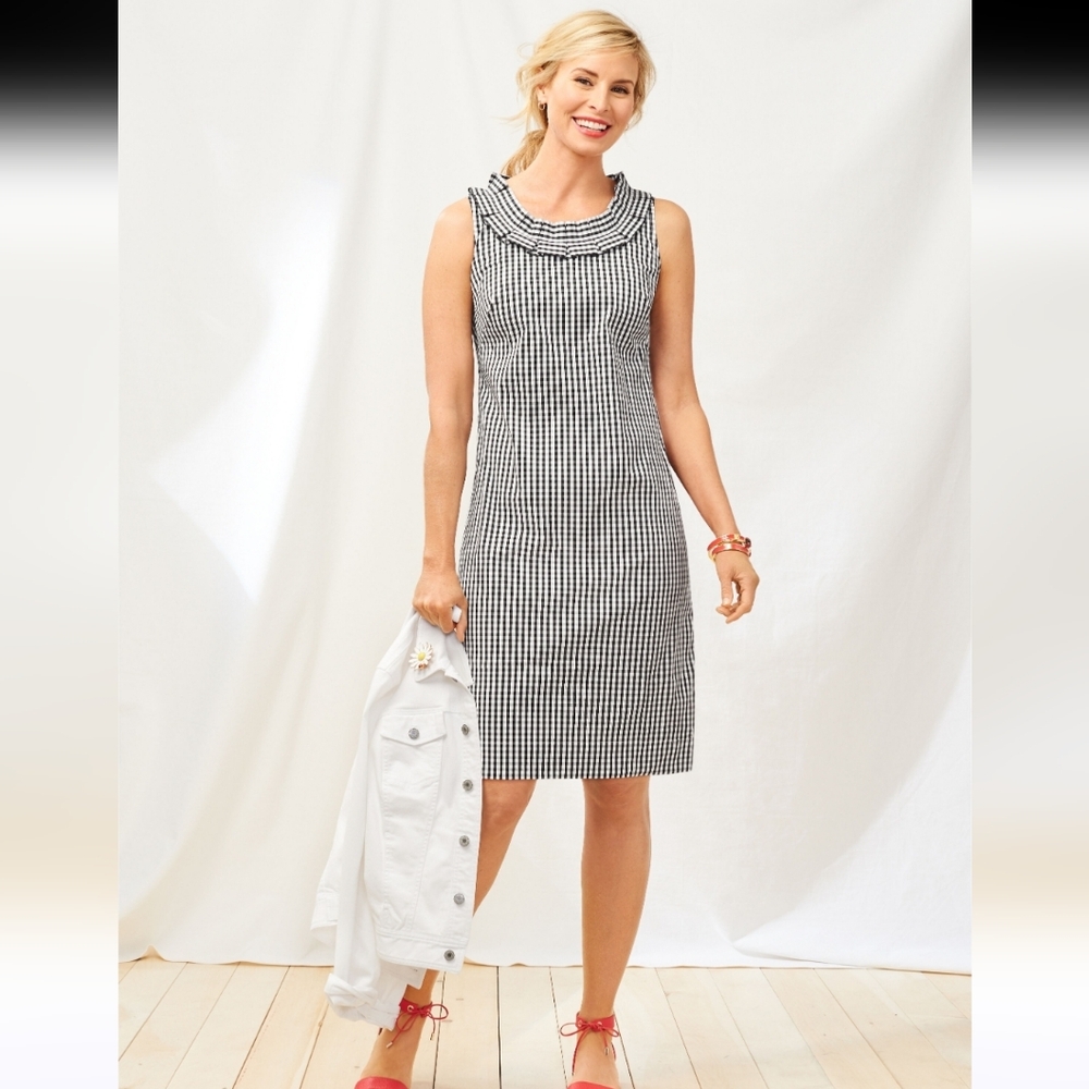 Talbots Gingham Pleated-Neck Shift Dress 6